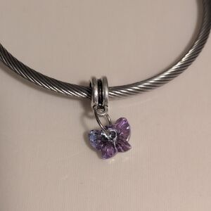 Silver Translucent Purple Iridescent Butterfly‎ Charm For Pandora Style Bracelet